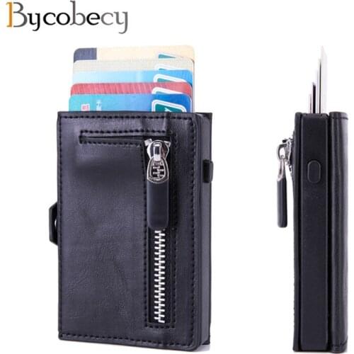 Bycobecy Men RFID Button Smart Wallet Credit Card Holder Hasp Automatic Pop-up Card Wallets Coin Purse 2021