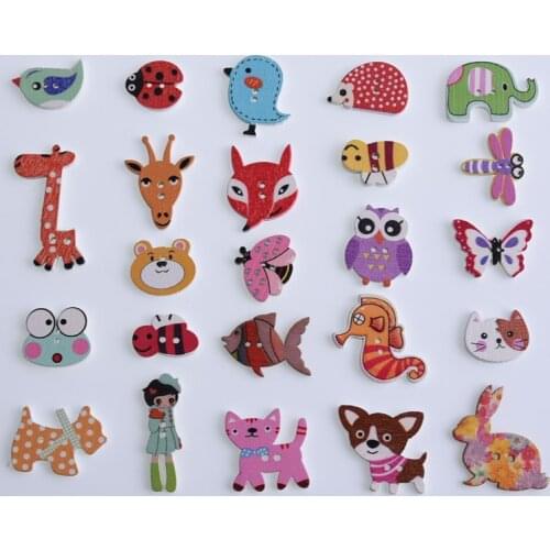 50Pcs Mixed Animals 2Hole Wooden Buttons for Scrapbooking Crafts DIY Baby Children Clothing Sewing Accessories Button Decoration