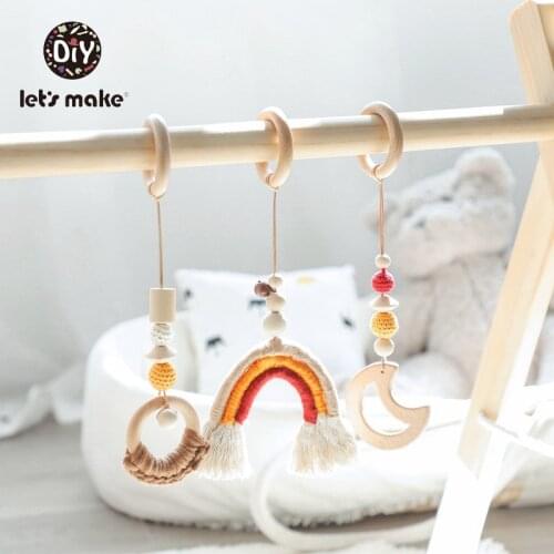 Lets Make Baby Rattles Weave Rainbow Hanging Play Gym BPA Free Wood Ring Infant Mobile Crib Stroller Game Baby Hanging Bed Bell