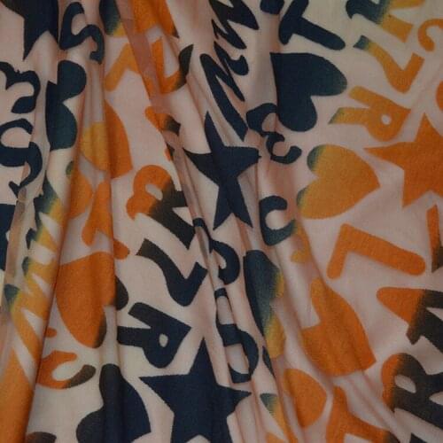 LEO&LIN Imitation Silk Letter Printing Blossom Raw Material DIY Elasticity Jacquard Net Yarn Garment Dress Cloth Fashion Fabric