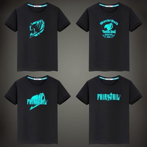 Hot Fluorescent Luminous T Shirt Girl Boy Anime Fairy Tail Print Tshirt 2021 Summer Short Sleeve T-Shirt Cotton Loose Tops Tees