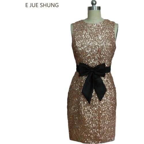 E JUE SHUNG Gold Sequin Short Cocktail Dresses 2017 Black Sash Cute Short Party Dresses robe cocktail courte chic
