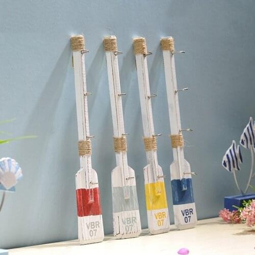 LUDA 1Pc 40cm Nautical Wooden Oar Wall Decor with Hooks Paddle Adornment Coat Hooks Rack Mediterranean Antique Home Decor