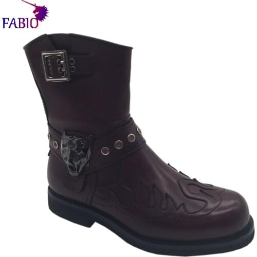 French cowhide mens boots hand-made leather mens boots
