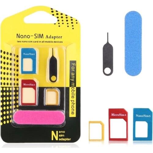 Nano SIM Card to Micro Standard Adapter Adaptor Converter Set For iPhone 6S 5S 4 Huawei Xiaomi Samsung SIM Card Tool Set