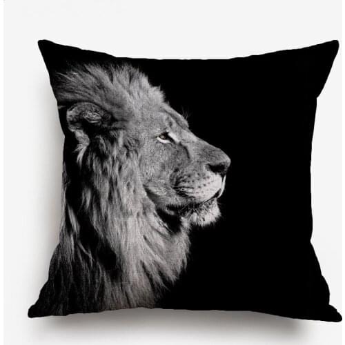 Lion Stug Zebra Elephant Cushion Covers Balck White Animal Beige Linen Polyester Pillow Case 45X45cm Bedroom Sofa Decoration