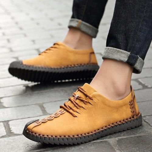 New Spring Mens Casual Leather Shoes, Handmade Leather Shoes, Mens Breathable Flat Shoes, High-quality Driving Shoes