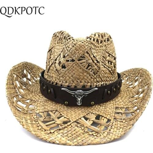 QDKPOTC 2020 Hat Summer New Men Women Natural Salty Grass Hand-knitted Cowboy Hats Leisure Fashion Sun Protection Sun Cap