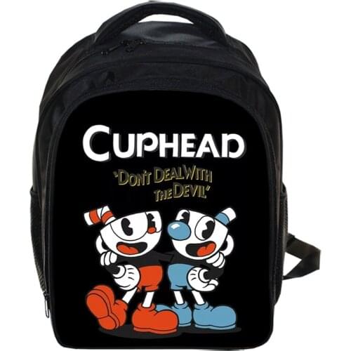13 Inch Cuphead Mugman Cartoon Kids Backpack Kindergarten School Bag Children Printing Backpack Girls Boys Mochila