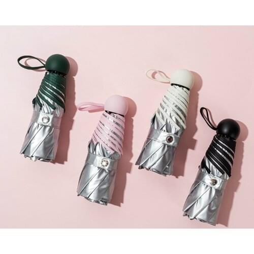 Silver Titanium Pocket Umbrella Capsule Umbrella Mini Light Small Pocket Umbrellas Anti-UV Folding Compact Cases Sunny Rainy