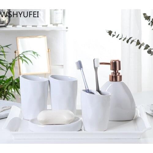 Nordic Simple dumb white ceramic Bathroom Accessories Set bathroom suite Couple mouthwash cup Bathroom decoration Supplies