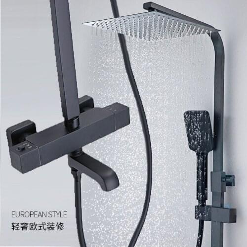 Bathtub Faucets shower faucet black thermostatic bathroom shower mixer bath faucet wall mounted rainfall shower set mixer tap