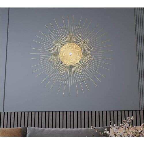 Modern Luxury Wrought Iron Sun Shape Wall Mural Crafts Home Livingroom Wall Sticker Decoration Hotel Lobby Wall Hanging Ornament