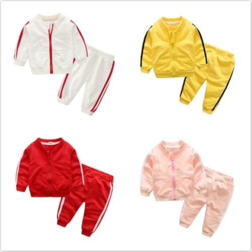 Spring Autumn Baby Girl Clothes Long Sleeve Solid Zipper Sweatshirt Jacket+Pants 2pcs Sport Suit Tracksuit Baby Boy Clothing Set