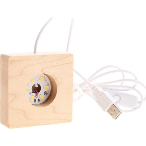 LED Night Light Wooden Square Base Holder Display Stand for Crystals Glass Ball Illumination Lighting Accessories Handicraft Dec