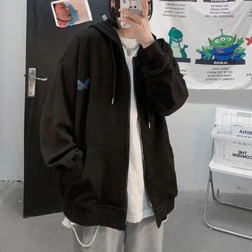 Oversize Hoodies Women 3M reflective butterfly Zip Up Sweatshirt Summer Jacket Clothes Vintage Pockets Long Sleeve Large Coats