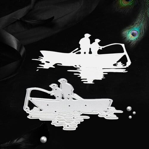 Father & son fishing on boat Metal Steel Cutting Dies Stencil Crafts for Scrapbooking DIY album Paper Cards Decor Embossing Dies