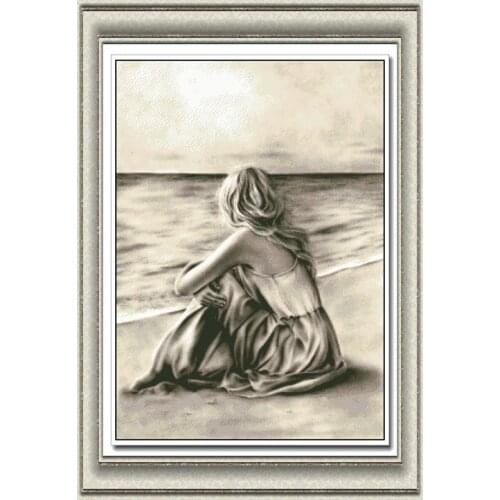 Oneroom Embroidery Needlework Crafts 14CT DMC DIY Quality Cross Stitch Kits Set Handmade Arts The Girls Back Seaside Scenery