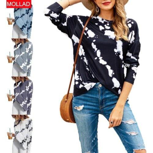 2021 European and American Foreign Trade Cross-Border Top Womens Amazon round Neck Printed Loose Long Sleeves T-shirt
