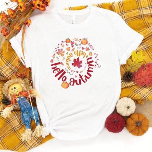 Hello Pumpkin Print Harajuku Top Women T-shirt Casual Ladies Basic O-collar Women T-shirt Short Sleeved Girl,Drop Ship