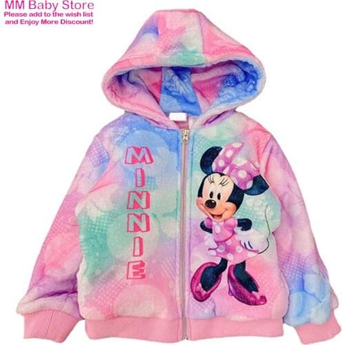 Winter Elsa Anna Princess Children Minnie Cartoon Long Sleeve Outerwear Clothing Fashion Coat Girl Zipper Hooded Coat With Plush