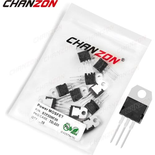 10Pcs STP55NF06 TO-220 Power SIC Mosfet Transistor Bipolar Junction BJT Powerful Triode Tube Fets 50A 60V Integrated Circuits