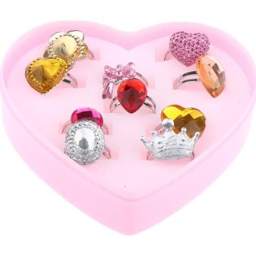 10 Pieces Plastic Kids Rings, Assorted Glitter Rings, Kids Dress Up Costumes Beauty Fashion Rings, Pretend Play Toys