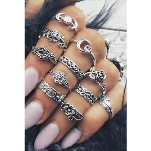 11pcs/Set Boho Vintage Punk Antique Flower Carved Midi Finger Rings For Women Bohemian Knuckle Ring Set Jewelry Anillos