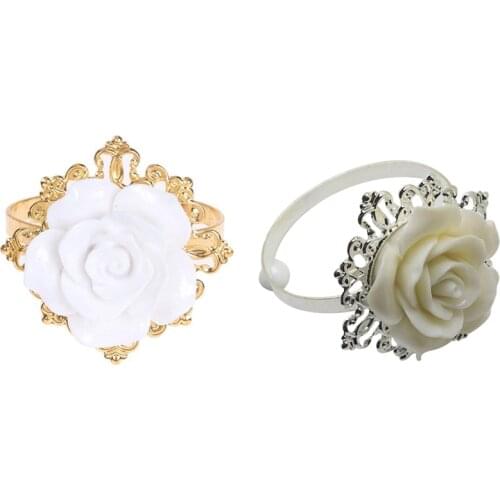 12Pcs/Set Resin Rose White Napkin Ring Table Kitchen Serviette Holder For Wedding Banquet Party Dinner Decoration