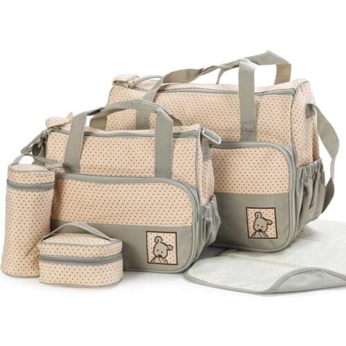 5 pcs/set Baby Care Diaper Bag Mummy Stroller Handbag Set Maternity Nursery Organizer Hobos Nappy Changing Mat Bottle Holder