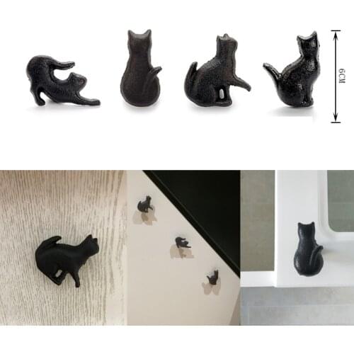 American Creative Wardrobe Drawer Small Handle Knobs Vintage Metal Black Matt Cast Iron Made Cute Cat Shape Cabinet Handle