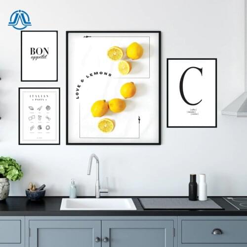 Minimalism Art Lemons Bon Appetit Pasta Canvas Painting Posters And Prints Wall Art Pictures For kitchen Room Nordic Home Decor