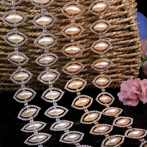 Free Shipping 5yards Rhinestone Pearl Chain Bridal Sash Rhinestone Applique, Wedding Applique,Rhinestone Trimming LSRT013