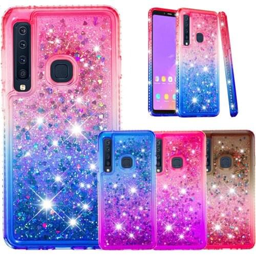 For Samsung A9S Glitter Shiny Case A9 2018 A920F Cover Diamond Quicksand Liquid Silicone TPU Skin Cover for Galaxy A9 Star Pro