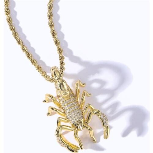 Bling 3D Scorpion Pendant 5A Micro Pave Zircon Necklaces Hip Hop Jewelry For Men Women Gifts