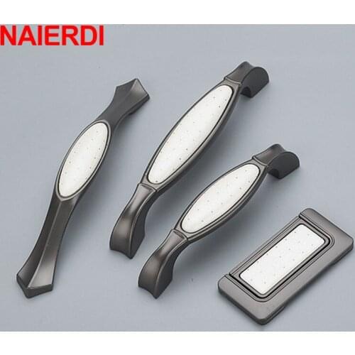 NAIERDI Creamic Black White Cabinet Handles Knobs Zinc Alloy Drawer Pulls Kitchen Door Handles Furniture Handle Door Hardware