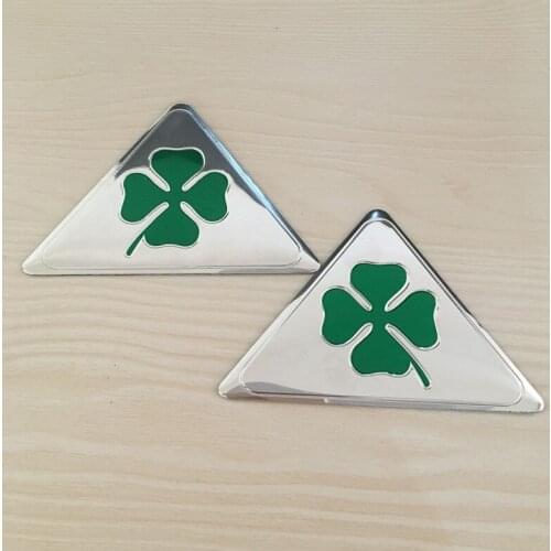 2Pcs For Alfa Romeo Quatrefoil Green Delta For Alfa 147 156 166 159 GT Car Side Splash Guard Emblem Badge Sticker Aluminum