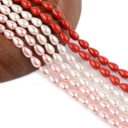 Natural Shell Teardrop 6x9mm Beads For Jewelry Making 15" Strand White Pink Red Shell Drop Accessorries Beads For Women Gifts