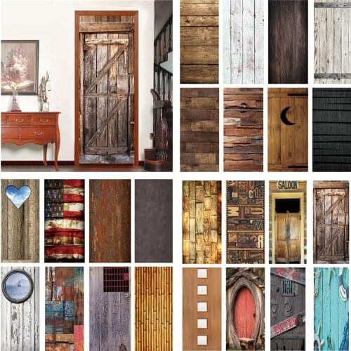 Wood Grain Door Sticker Mural Waterproof Self-Adhesive Living Room Bedroom DIY Door Wallpaper Wall Decals Removable Art Vinyl