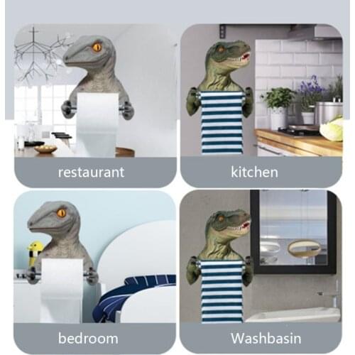 3D Dinosaur Roll Paper Holder Wall-mounted Toilet Paper Rack Tyrannosaurus Decorative Tissue Towels Holder