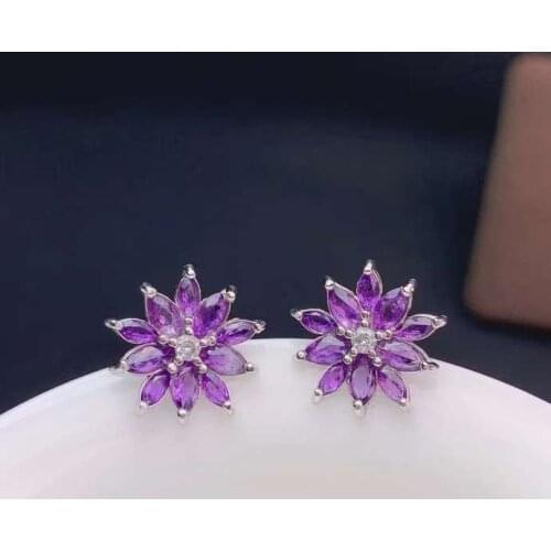 Elegant Talonpaw Sun flower natural amethyst stud earrings Natural purple crystal earrings S925 silver girl party jewelry