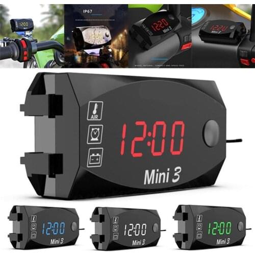 Electronic Clock3in1Universal Motorcycle Electronic Thermometer Voltmeter Display Motorbike Accessorie Waterproof Tester ForCar