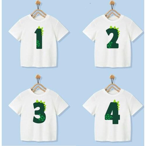 Number 1-9 Boys Girls Dinosaur Short Sleeves T-Shirts Childrens Tshirt Birthday Gift T Shirt Baby Girl Tops Kids Hip Hop Tees