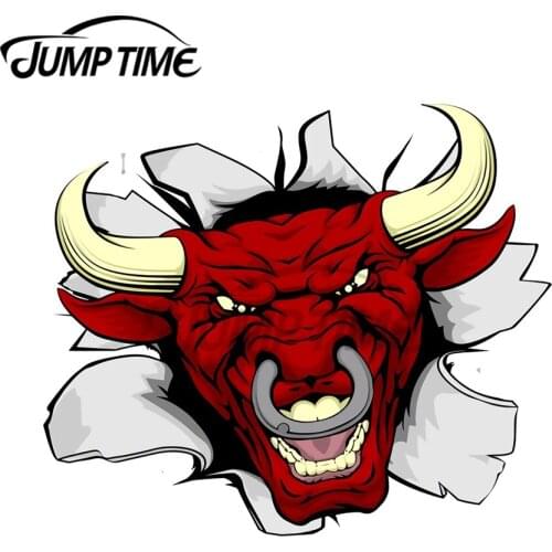 JumpTime 13 x 10.7cm Red Bull Sports Mascot or Character Smashing Out Car Sticker Surfboard Refrigerator Decal Windshield Decor