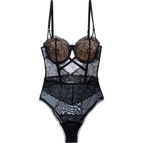 Sexy Bodysuit Push Up Women Lingerie Padded Cup Underwire Floral Pattern Bra and Brief Set High Cut Underwear Red