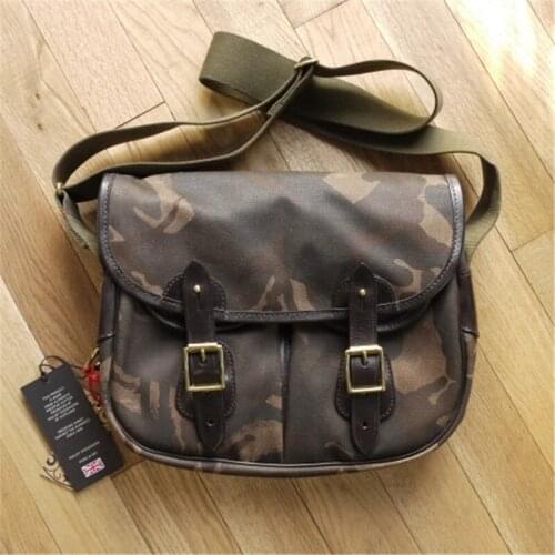 Crossbody Shoulder Bag American Retro Camouflage Thick Oil Wax Canvas Water Repellent Men and Women