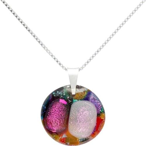 DARK DIAMOND-dichroic crystal pendant and 25mm 925 sterling silver. Assorted Colors. Craft. Exclusive. (With chain)