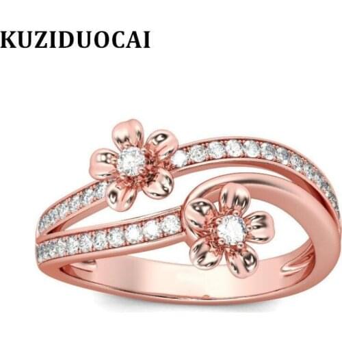 Kuziduocai 2018 New ! Fashion Fine Jewelry Stainless Steel Zircon Fresh Stamen Flower Elegant Wedding Rings For Women Gift R-670