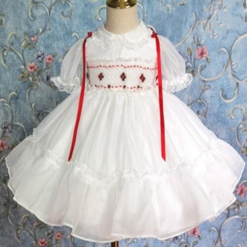 Heavy industry baby girl summer vintage Spanish smocking embroidered Lolita princess dress kids birthday party ball gown dress