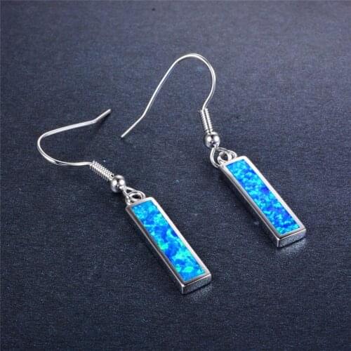 Minimalist Female Geometric Drop Earrings Boho Blue White Fire Opal Earrings Luxury Long Silver Color Dangle Earrings For Women